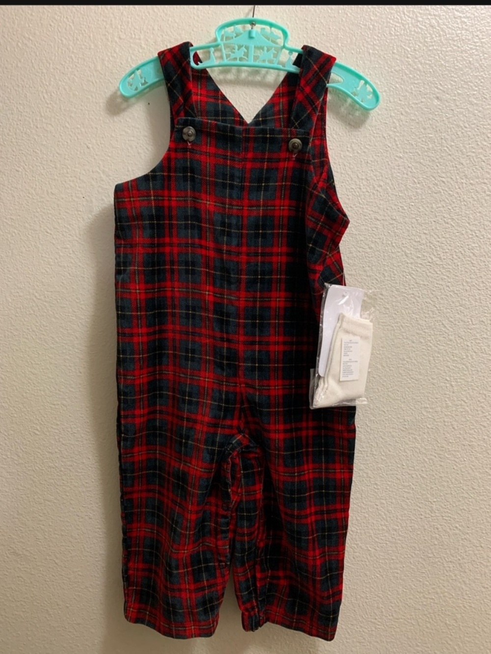 Vintage Great Guy Red Tartan Plaid 18 Months Overalls Holiday Christmas Romper